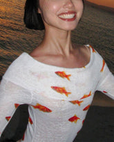 Goldfish Print Off Shoulder Mini Dress